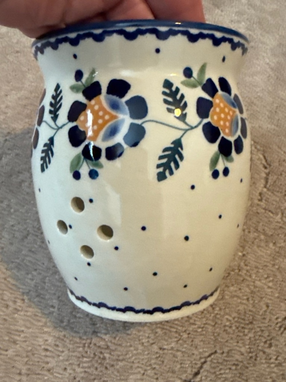 Manufaktura Boleslawiec Polish Pottery 5” Candle Holder Luminary Floral